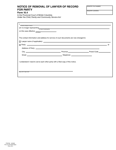 CFCSA Form 10.4 (PFA708)  Printable Pdf