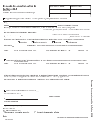 Form 6.1 (PCR798) Application for a Summons Under Section 485.2 of the Criminal Code - British Columbia, Canada (English/French), Page 2