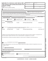 Document preview: Form 6.1 (PCR795) Application for a Summons Under Section 485.2 of the Criminal Code by Telecommunication That Produces a Writing - British Columbia, Canada (English/French)