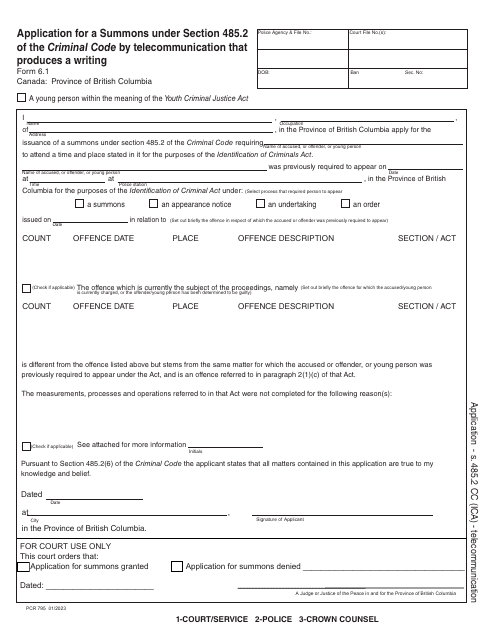 Form 6.1 (PCR795)  Printable Pdf