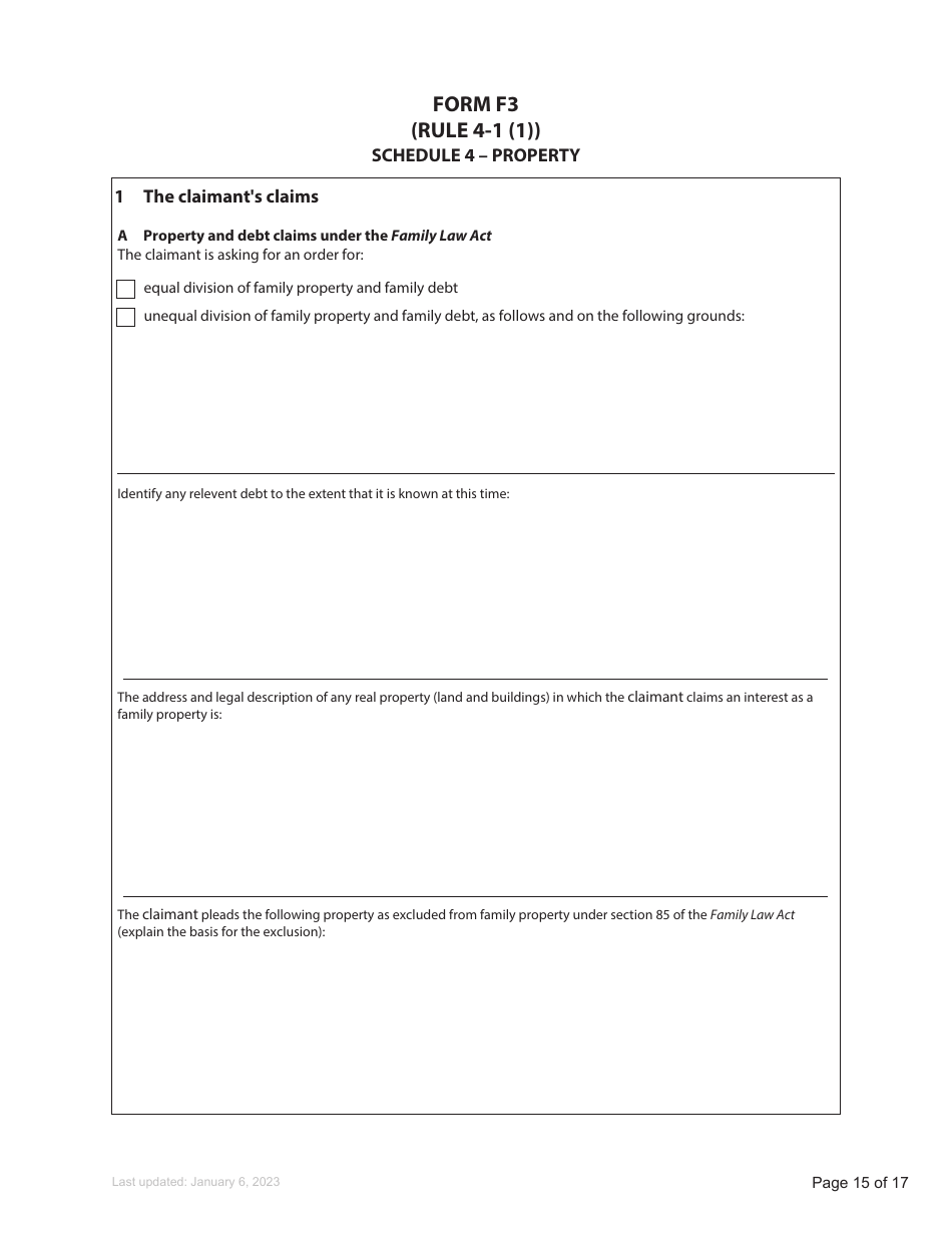 Form F3 Notice of Family Claim - British Columbia, Canada, Page 15