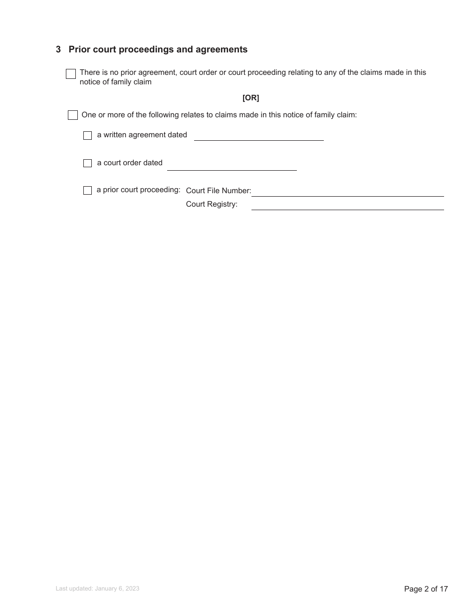 Form F3 Notice of Family Claim - British Columbia, Canada, Page 2