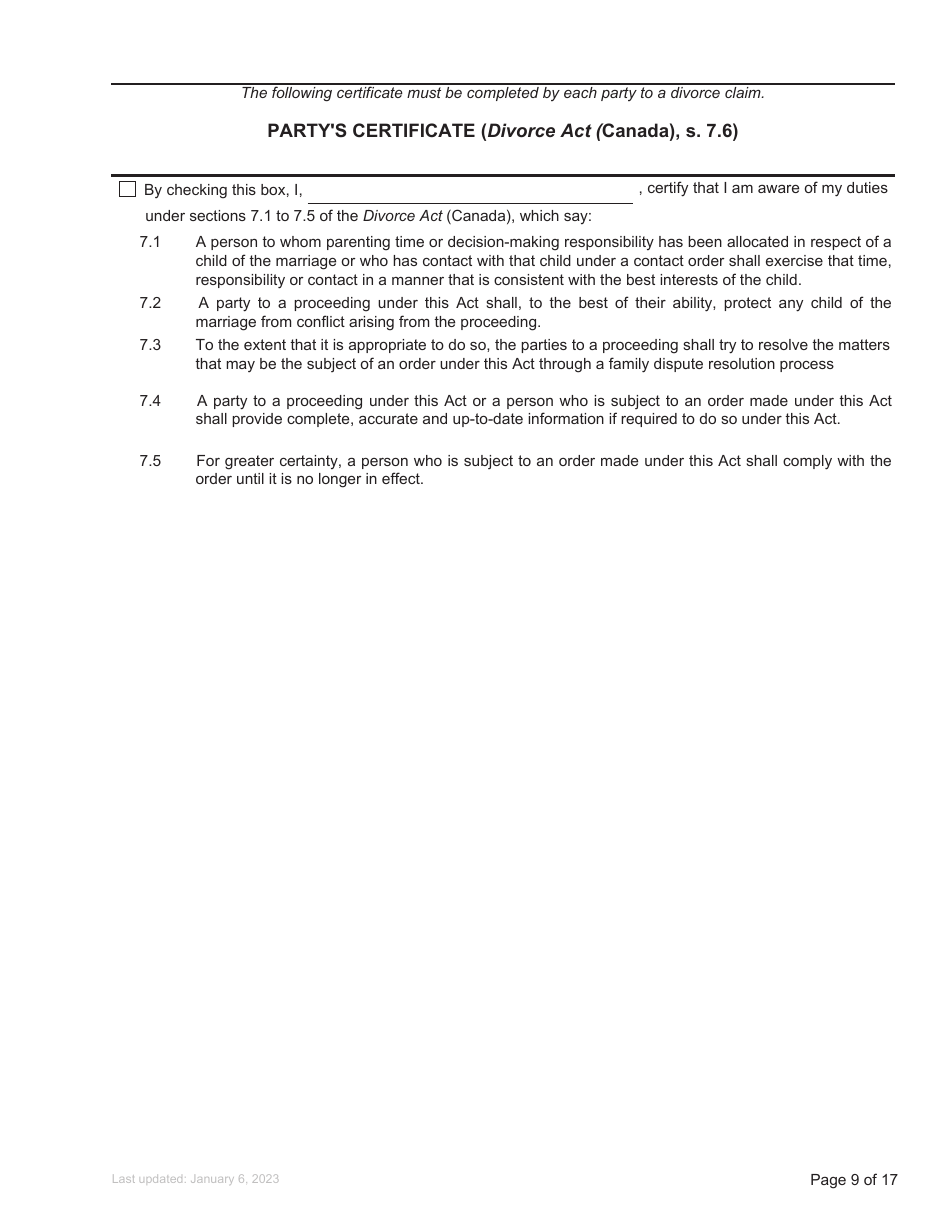 Form F3 Notice of Family Claim - British Columbia, Canada, Page 9