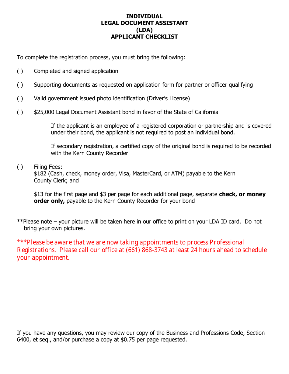 Legal Document Assistant Registration (Individual) - Kern County, California, Page 2