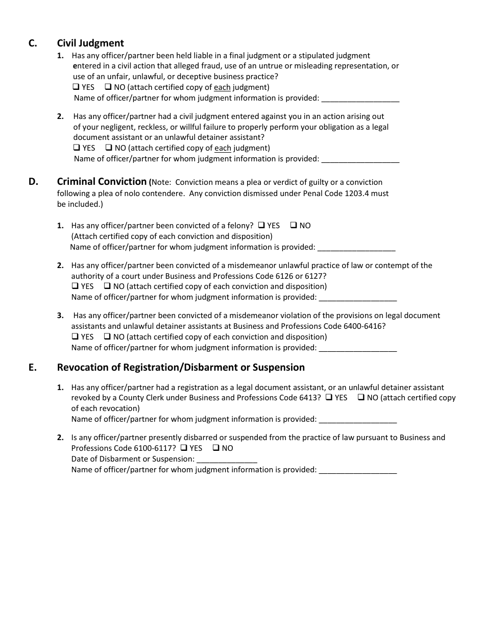 Legal Document Assistant Registration (Corporate or Partnership) - Kern County, California, Page 6