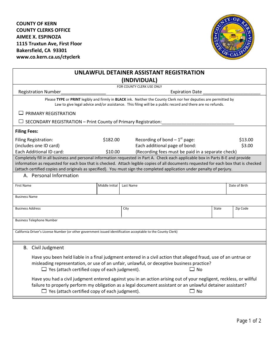 Unlawful Detainer Assistant Registration (Individual) - Kern County, California, Page 4