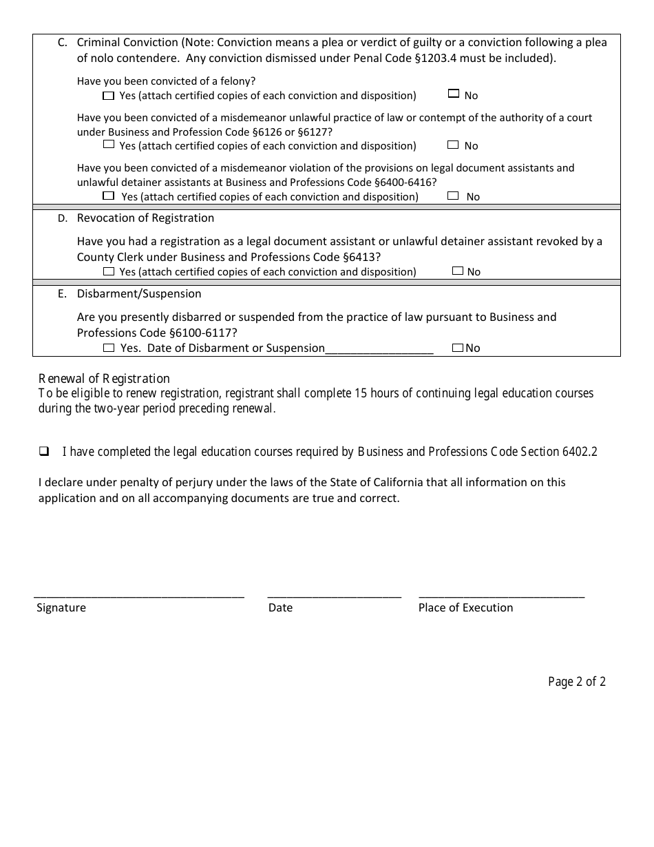 Unlawful Detainer Assistant Registration (Individual) - Kern County, California, Page 5