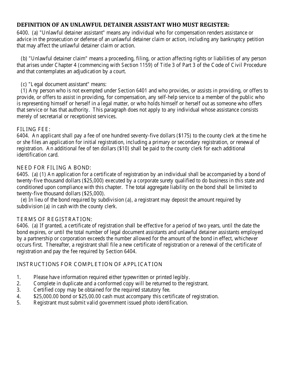 Unlawful Detainer Assistant Registration (Corporate or Partnership) - Kern County, California, Page 3