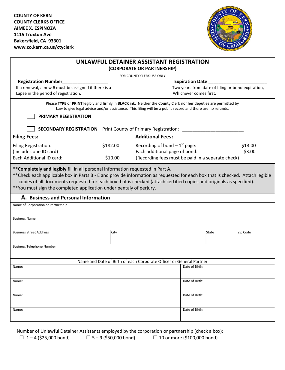 Unlawful Detainer Assistant Registration (Corporate or Partnership) - Kern County, California, Page 4