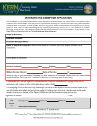 Document preview: Veteran's Fee Exemption Application - Kern County, California