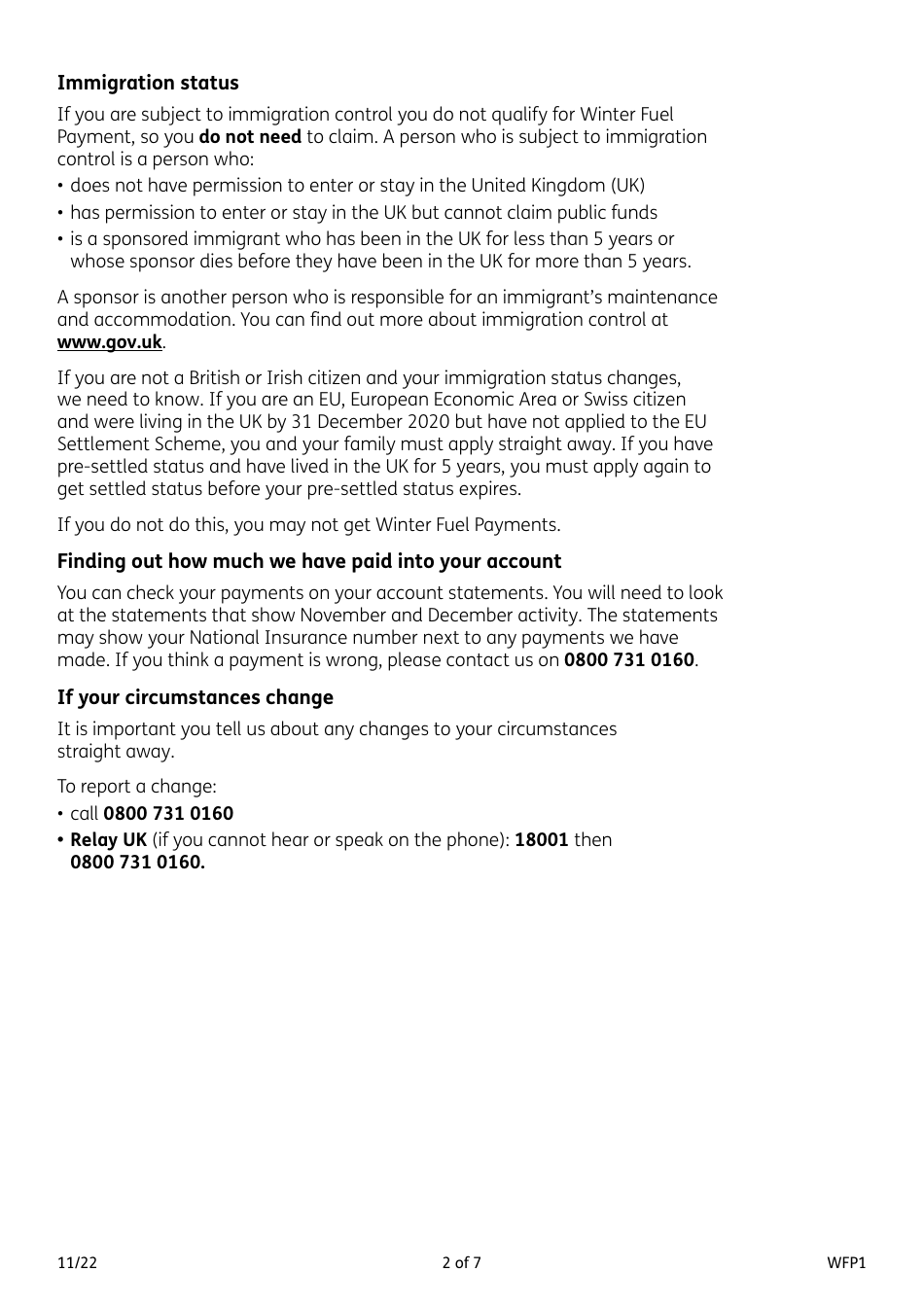 Form WFP1 Winter Fuel Payment Application Form - United Kingdom, Page 2