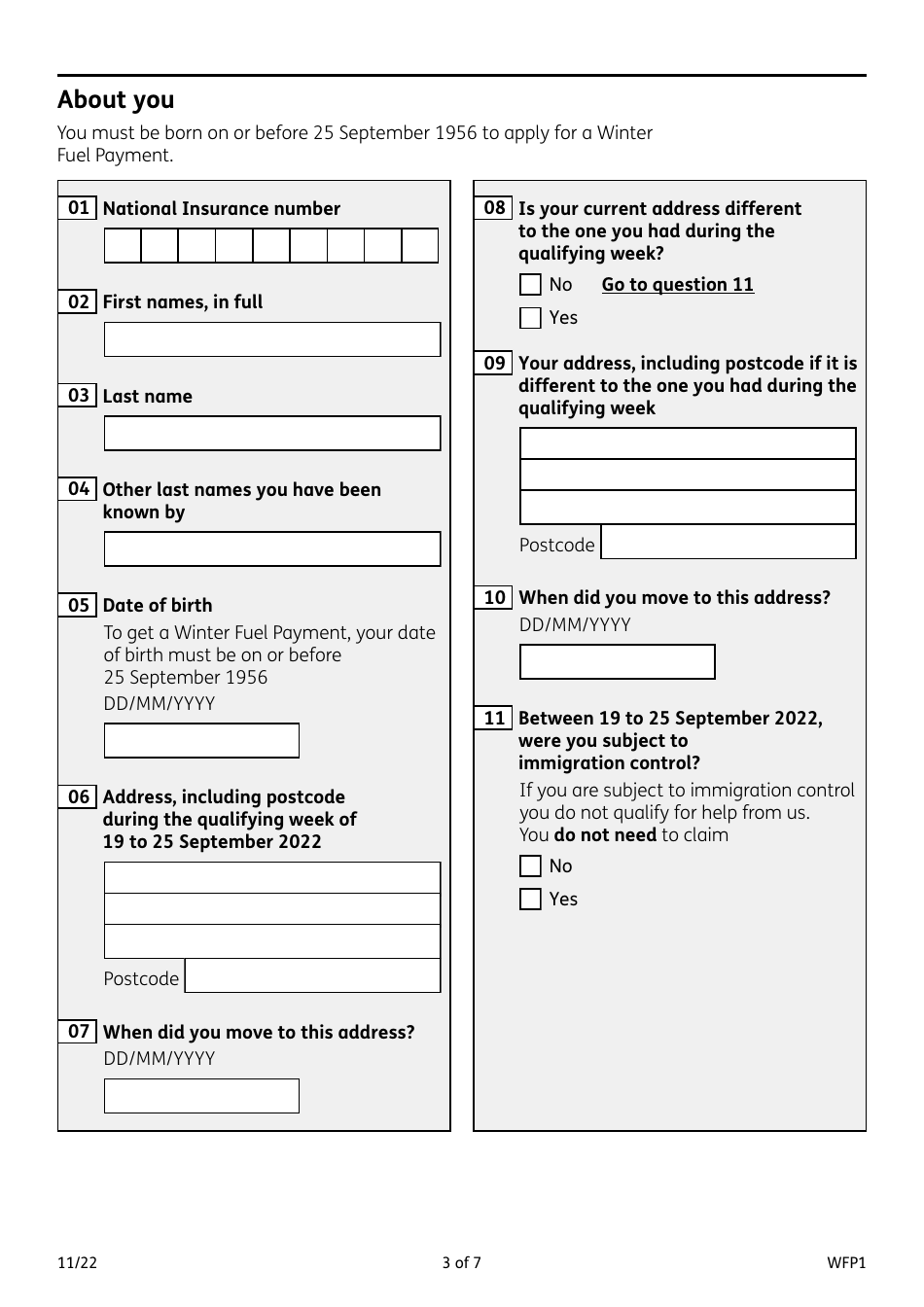 Form WFP1 Winter Fuel Payment Application Form - United Kingdom, Page 3
