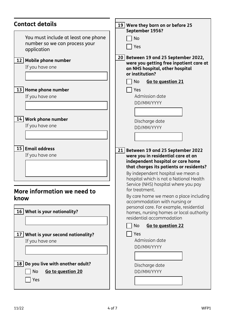 Form WFP1 Winter Fuel Payment Application Form - United Kingdom, Page 4