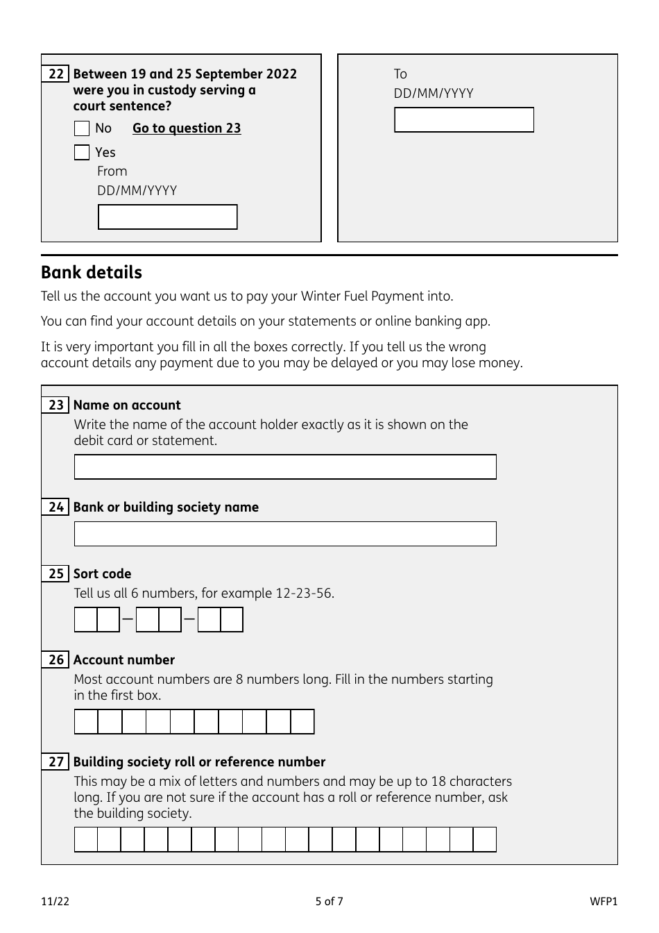 Form WFP1 Winter Fuel Payment Application Form - United Kingdom, Page 5