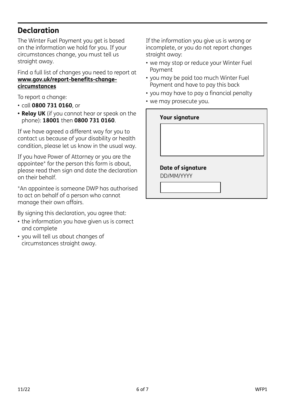 Form WFP1 Winter Fuel Payment Application Form - United Kingdom, Page 6