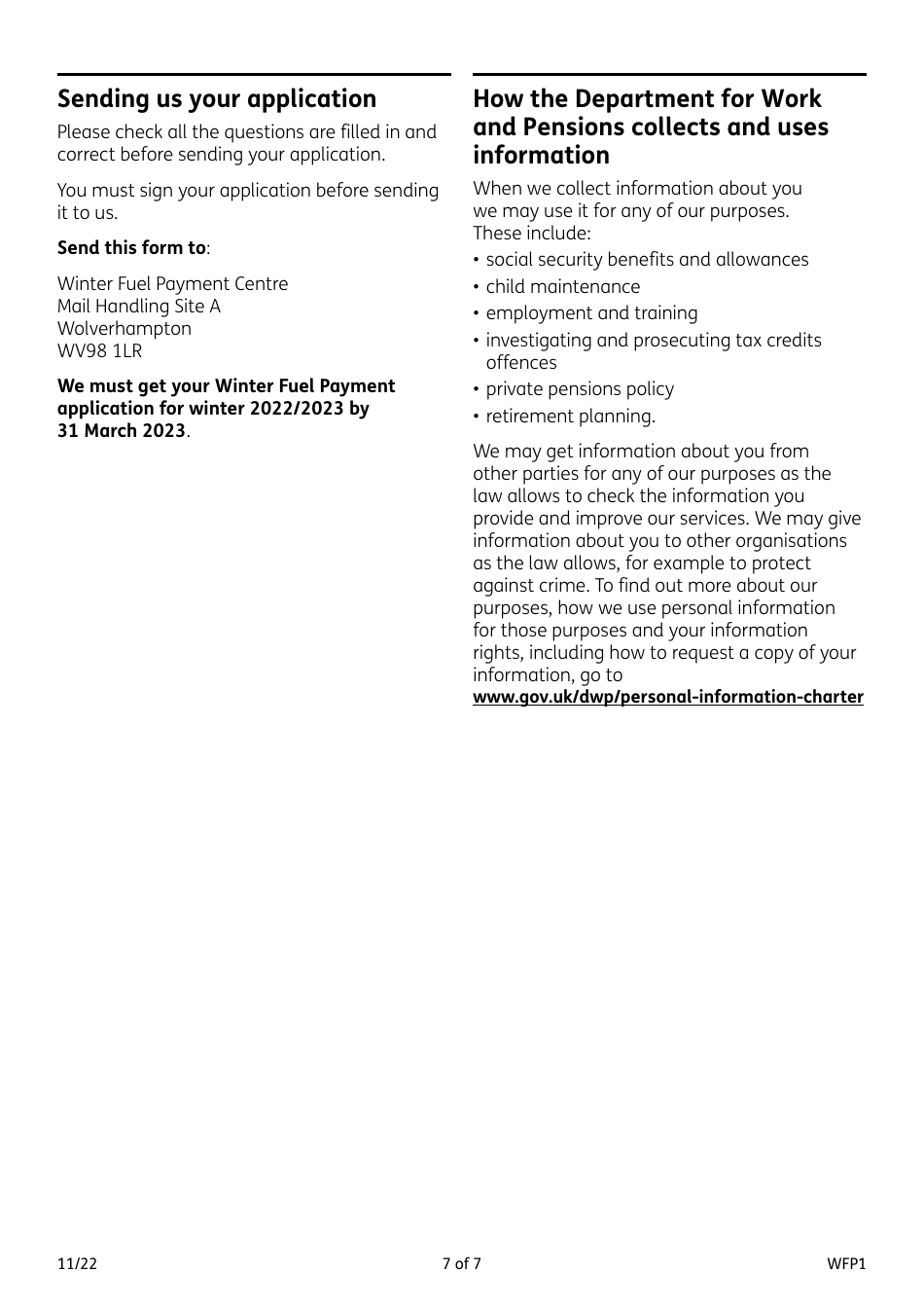 Form WFP1 Winter Fuel Payment Application Form - United Kingdom, Page 7