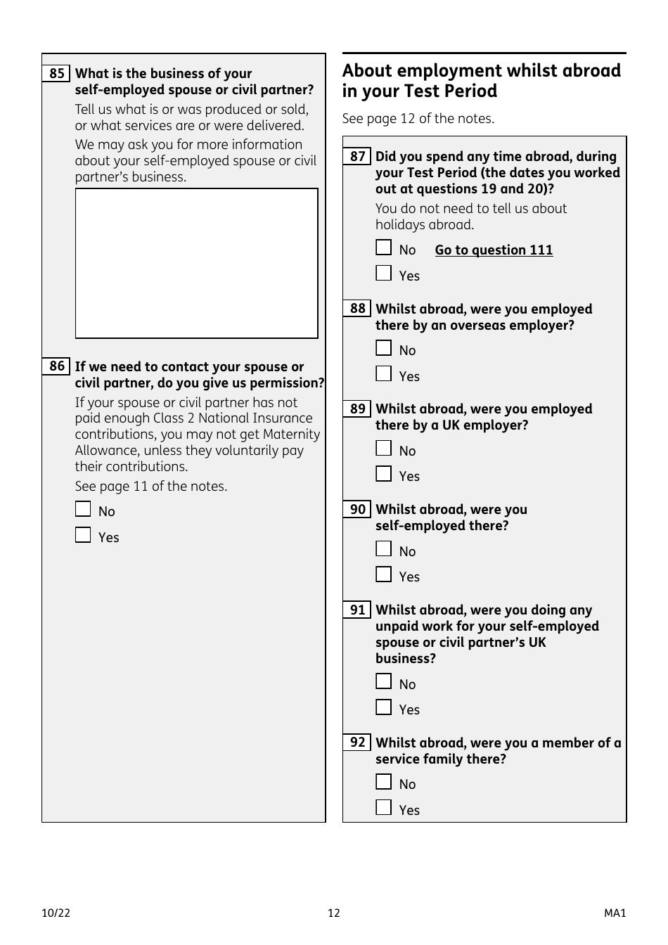 Form MA1 Maternity Allowance - United Kingdom, Page 12