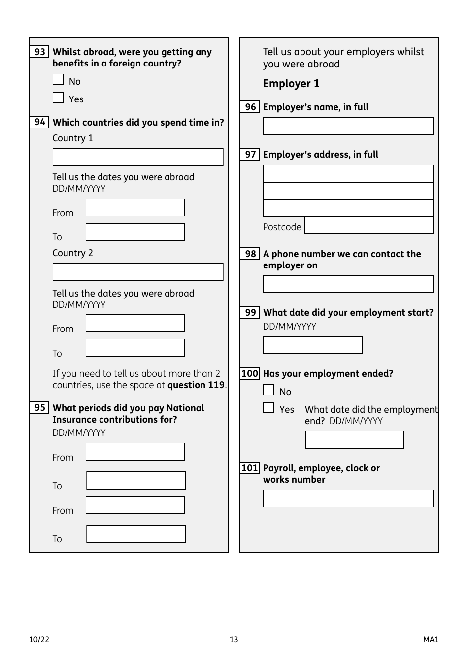 Form MA1 Maternity Allowance - United Kingdom, Page 13