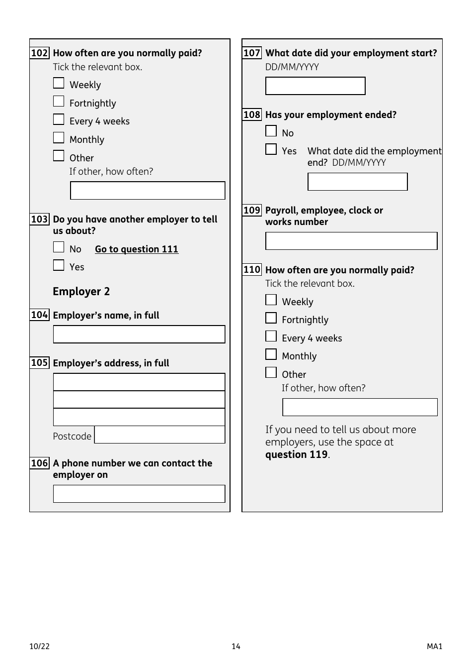 Form MA1 Maternity Allowance - United Kingdom, Page 14