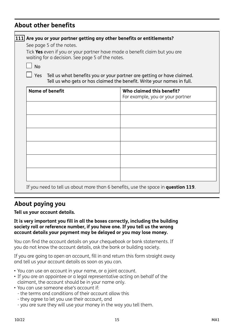 Form MA1 Maternity Allowance - United Kingdom, Page 15