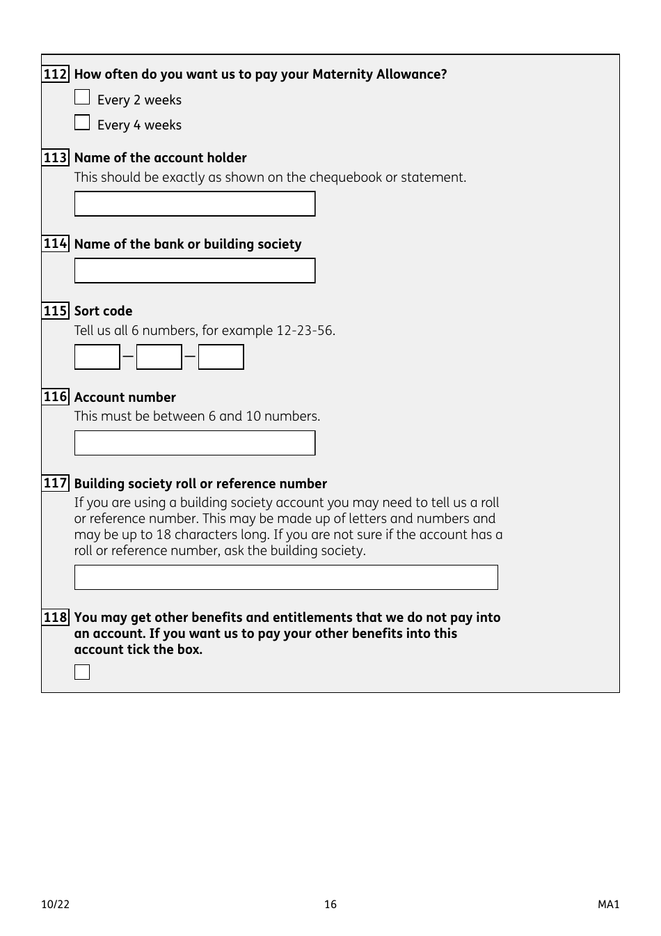 Form MA1 Maternity Allowance - United Kingdom, Page 16