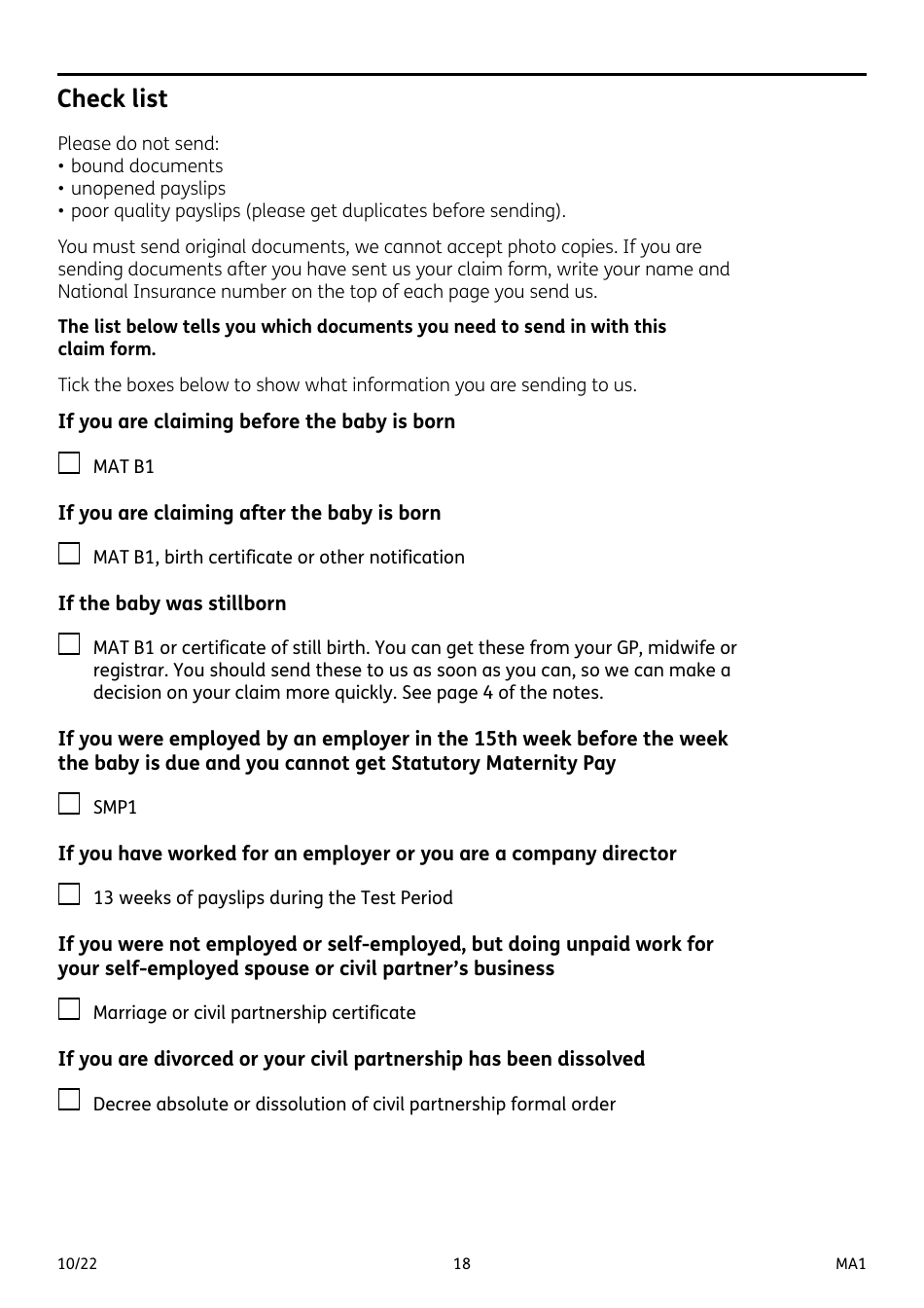Form MA1 Maternity Allowance - United Kingdom, Page 18
