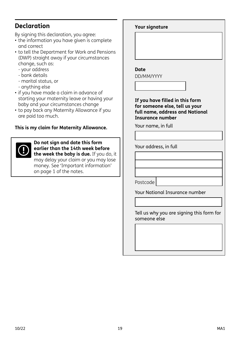 Form MA1 Download Fillable PDF or Fill Online Maternity Allowance United Kingdom Templateroller