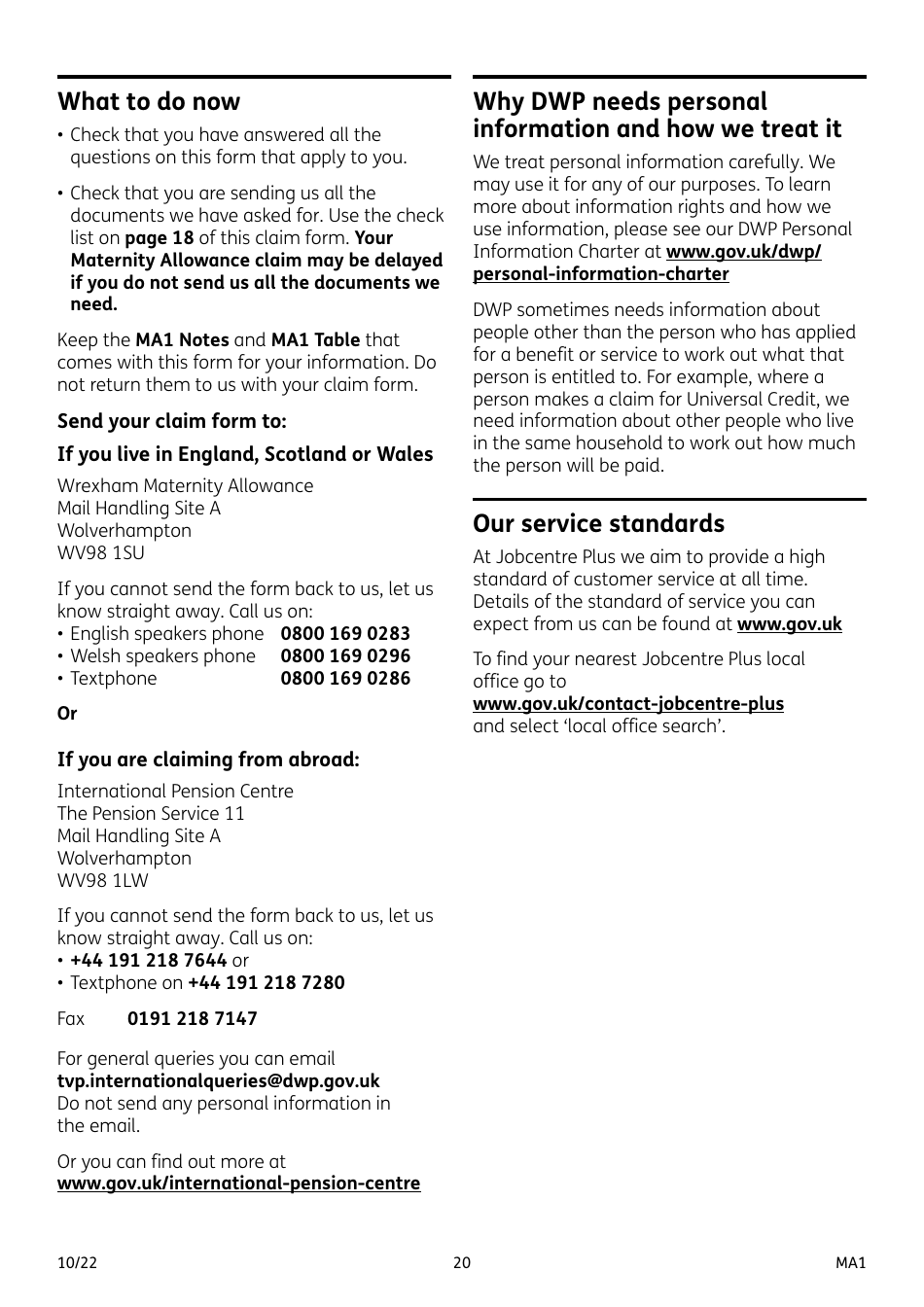 Form MA1 Maternity Allowance - United Kingdom, Page 20