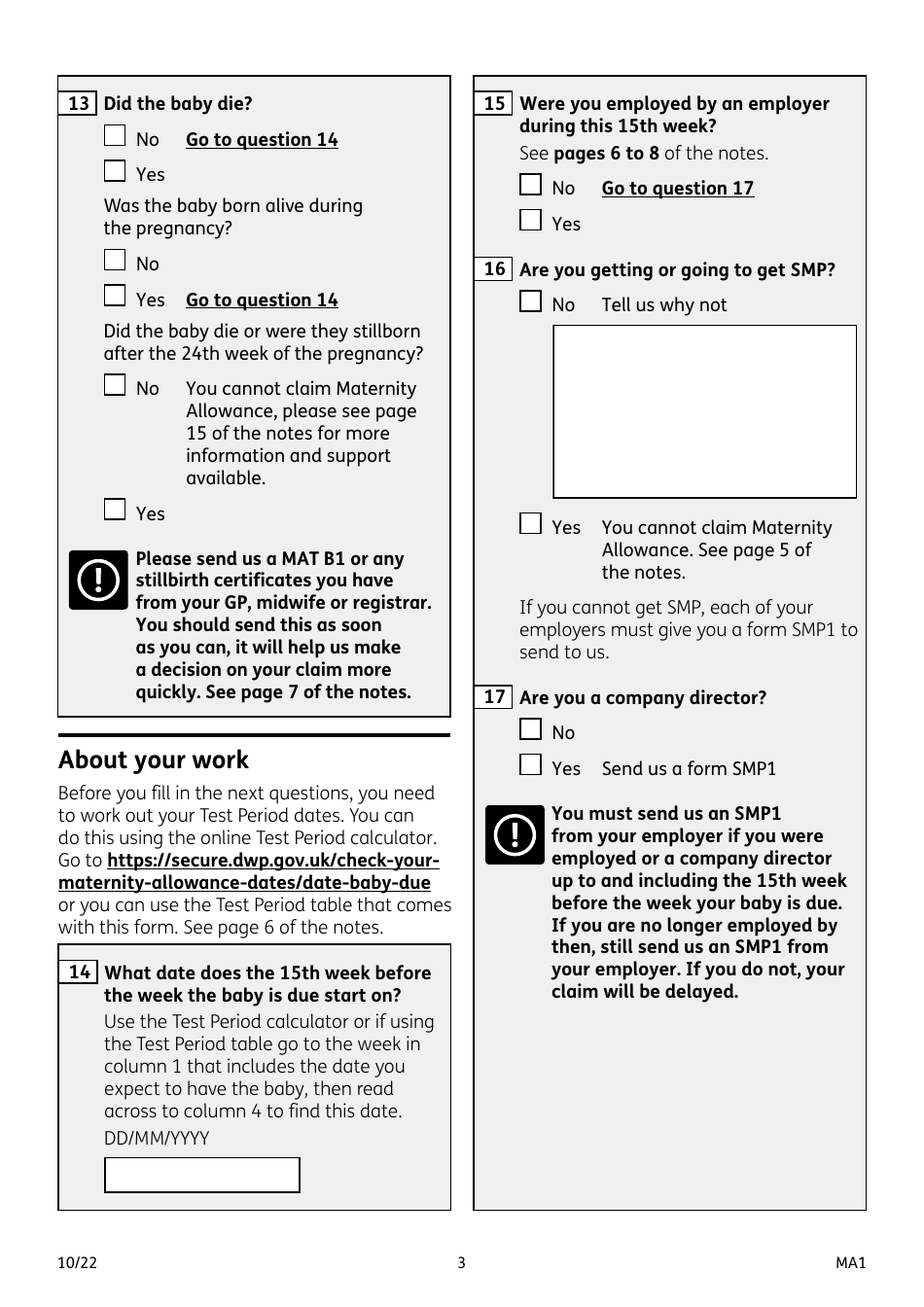 Form MA1 Maternity Allowance - United Kingdom, Page 3