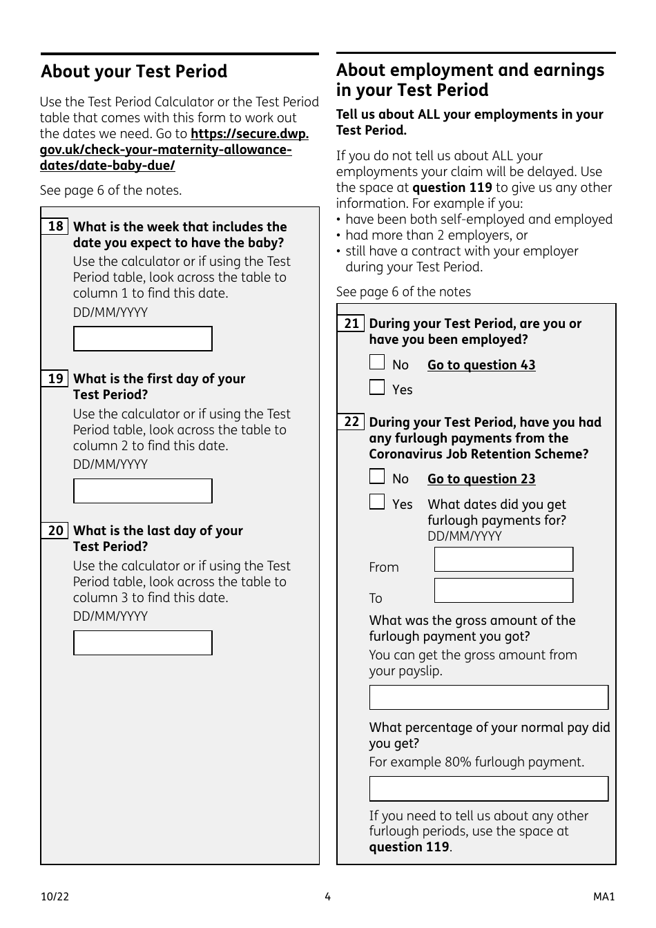 Form MA1 Maternity Allowance - United Kingdom, Page 4