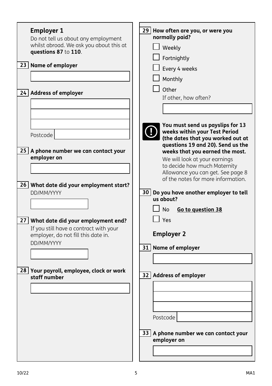 Form MA1 Maternity Allowance - United Kingdom, Page 5