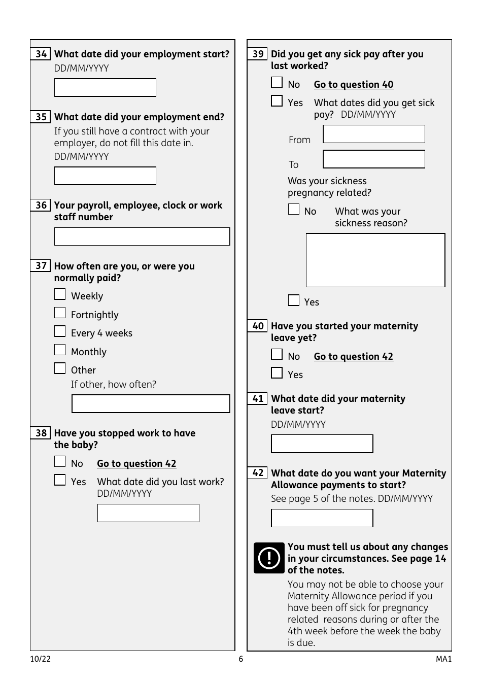 Form MA1 Maternity Allowance - United Kingdom, Page 6