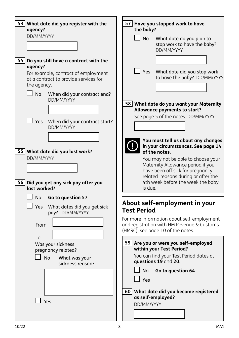 Form MA1 Maternity Allowance - United Kingdom, Page 8