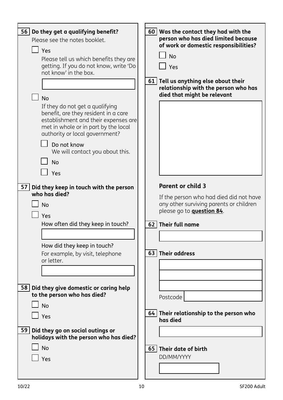 Form SF200 ADULT Funeral Expenses Payment for an Adult - United Kingdom, Page 10