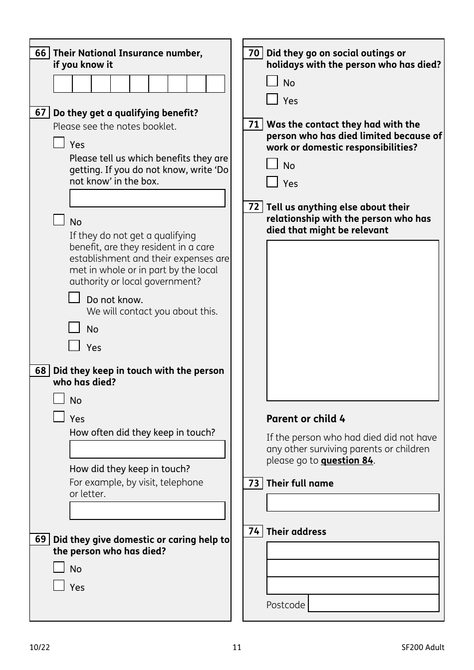 Form SF200 ADULT Funeral Expenses Payment for an Adult - United Kingdom, Page 11