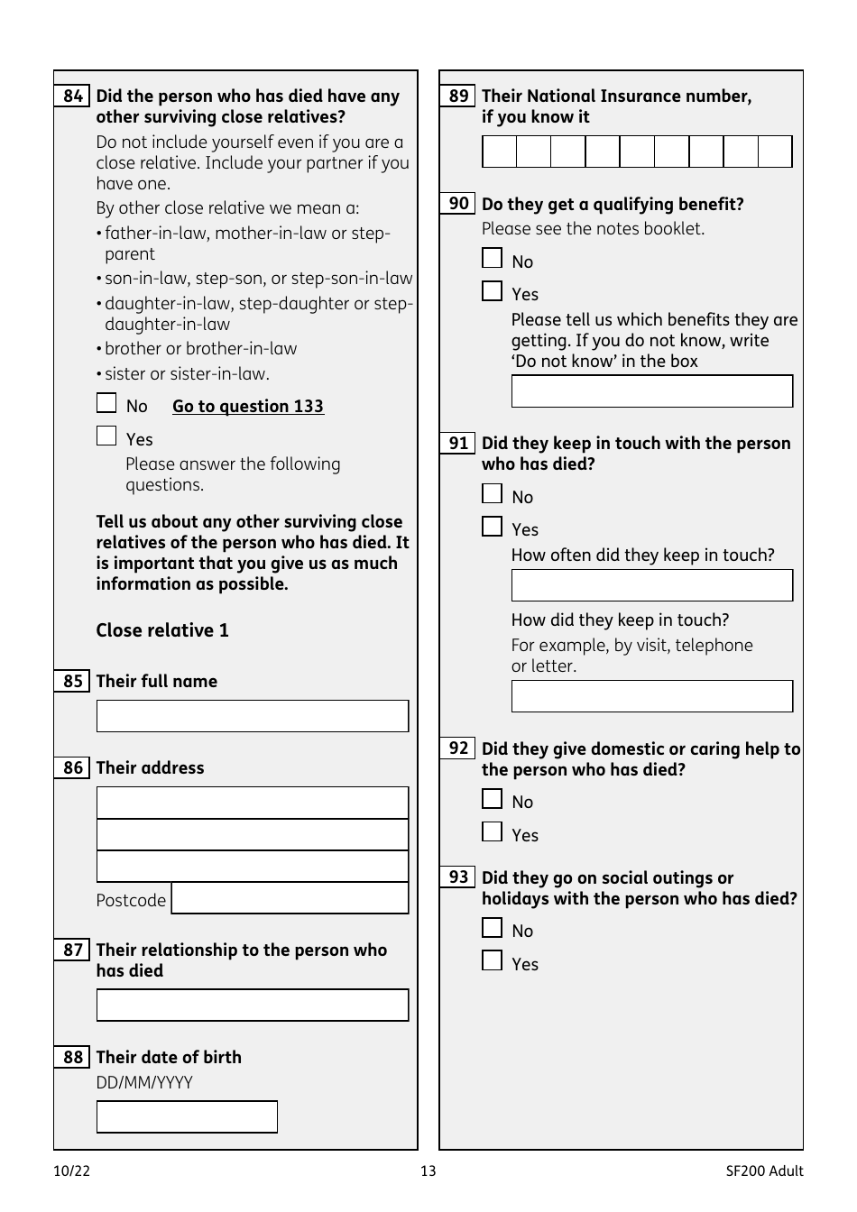 Form SF200 ADULT Funeral Expenses Payment for an Adult - United Kingdom, Page 13