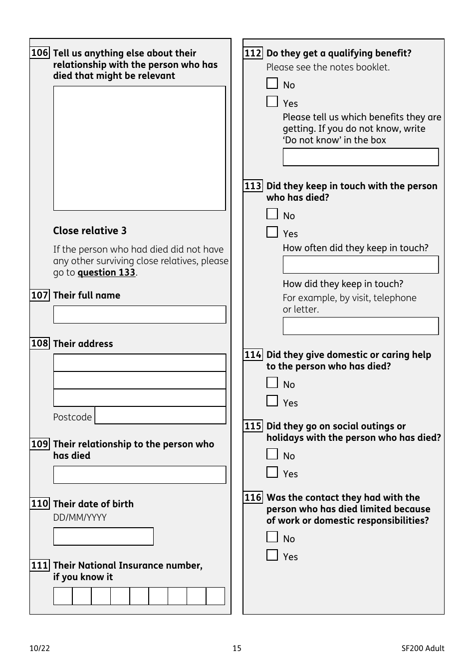 Form SF200 ADULT Funeral Expenses Payment for an Adult - United Kingdom, Page 15