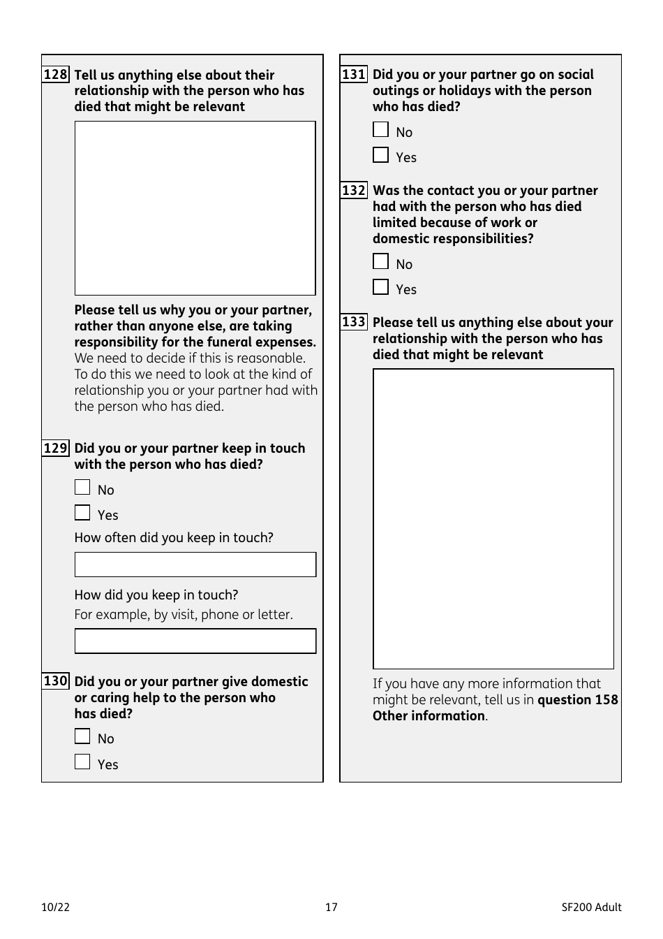 Form SF200 ADULT Funeral Expenses Payment for an Adult - United Kingdom, Page 17