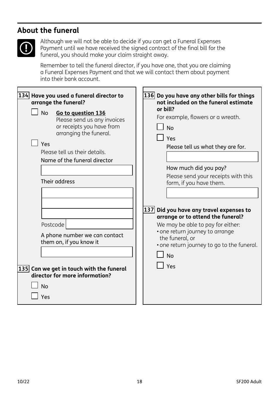 Form SF200 ADULT Funeral Expenses Payment for an Adult - United Kingdom, Page 18