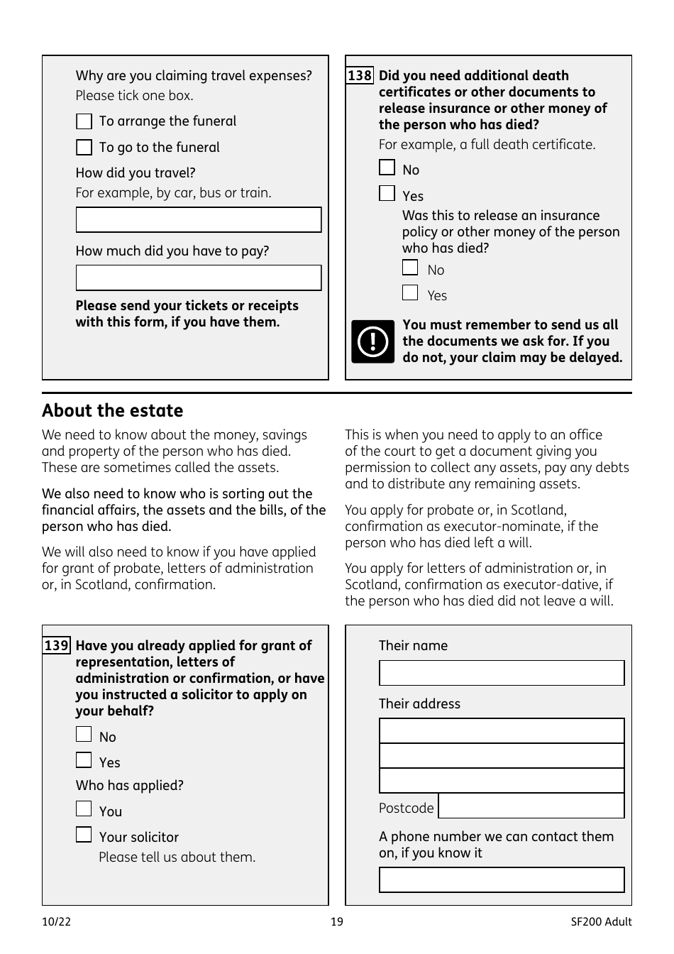Form SF200 ADULT Funeral Expenses Payment for an Adult - United Kingdom, Page 19