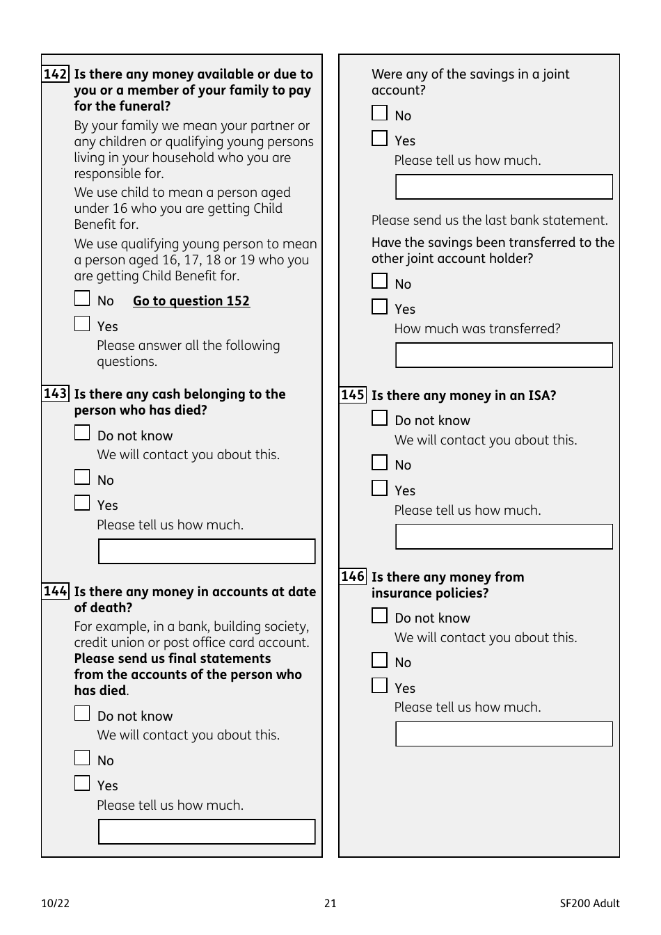 Form SF200 ADULT Funeral Expenses Payment for an Adult - United Kingdom, Page 21
