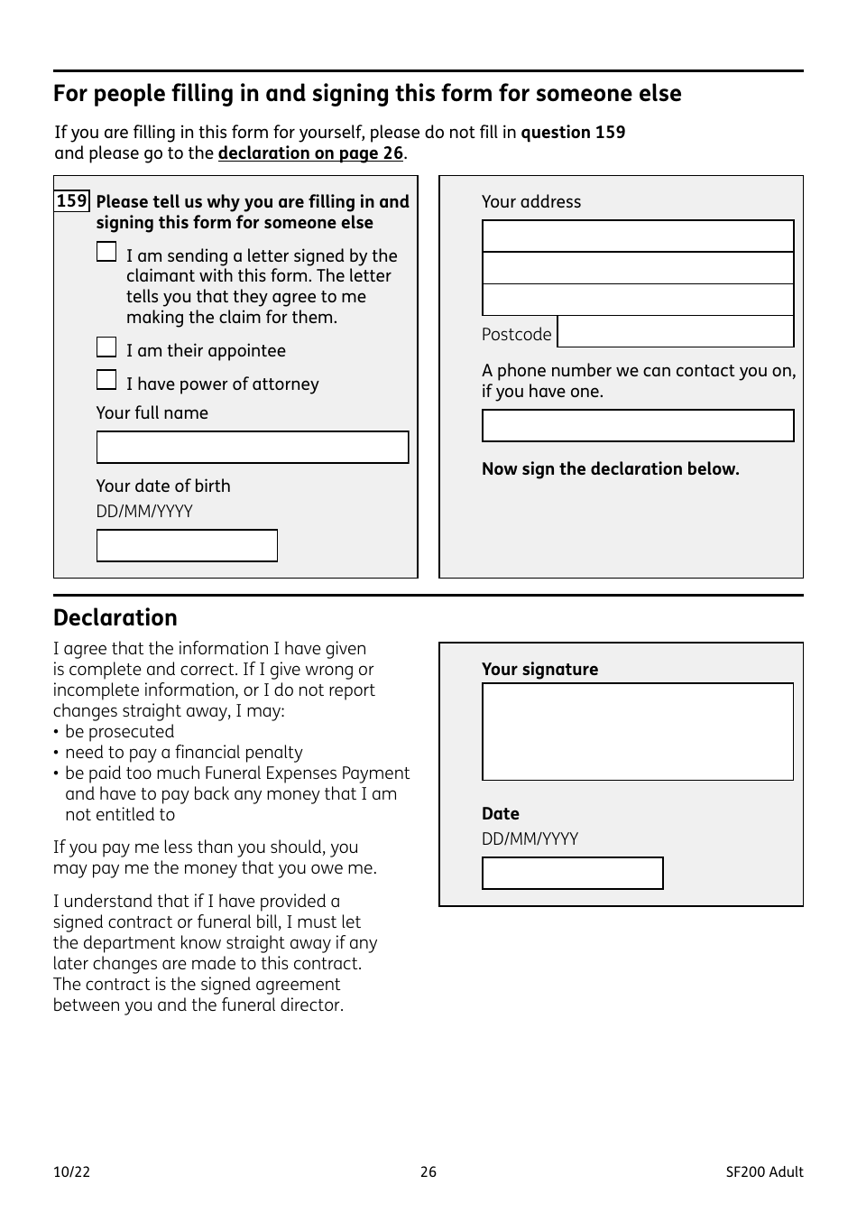 Form SF200 ADULT Funeral Expenses Payment for an Adult - United Kingdom, Page 26
