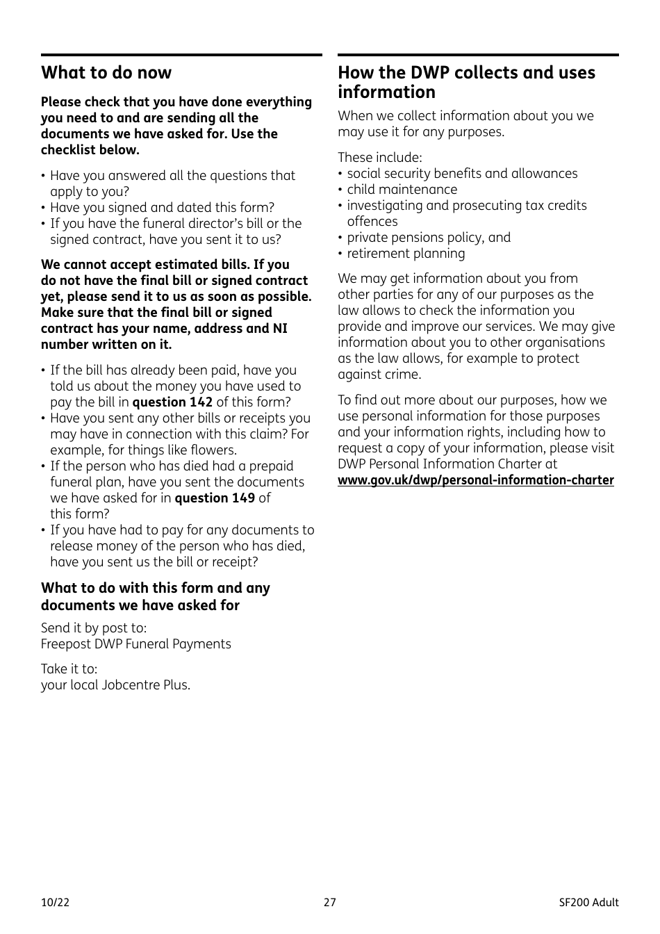 Form SF200 ADULT Funeral Expenses Payment for an Adult - United Kingdom, Page 27