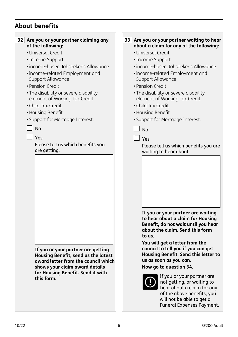 Form SF200 ADULT Funeral Expenses Payment for an Adult - United Kingdom, Page 6