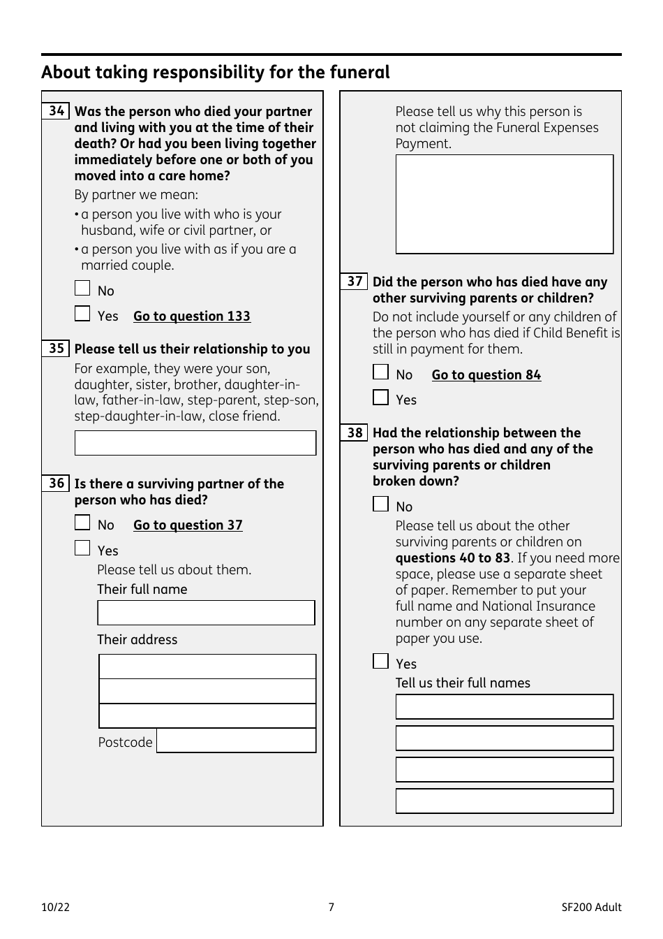 Form SF200 ADULT Funeral Expenses Payment for an Adult - United Kingdom, Page 7