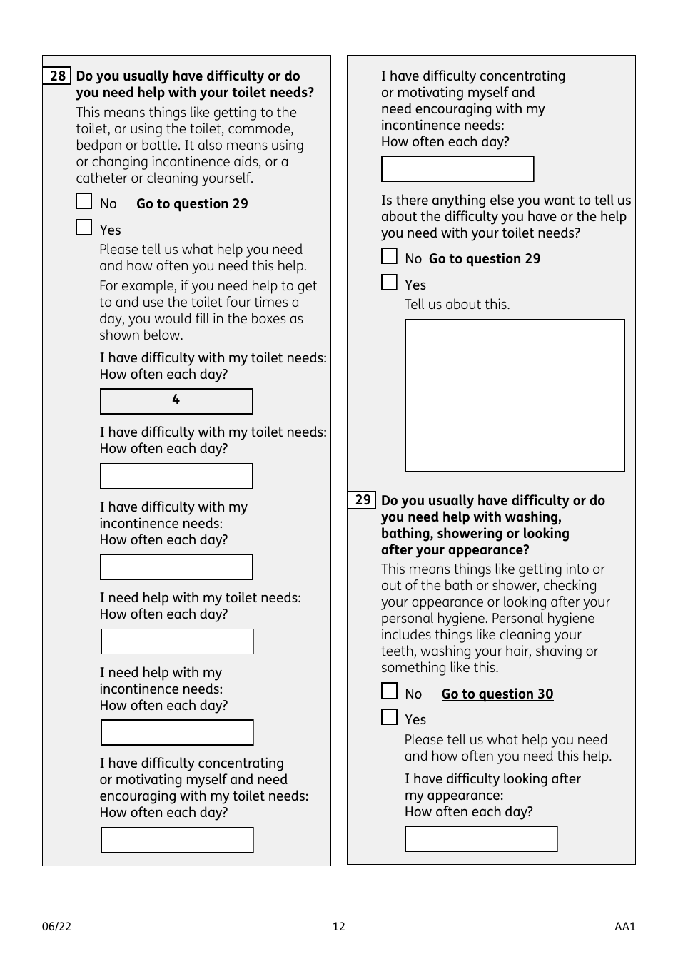 Form AA1 Attendance Allowance for People of State Pension Age or Over - United Kingdom, Page 12