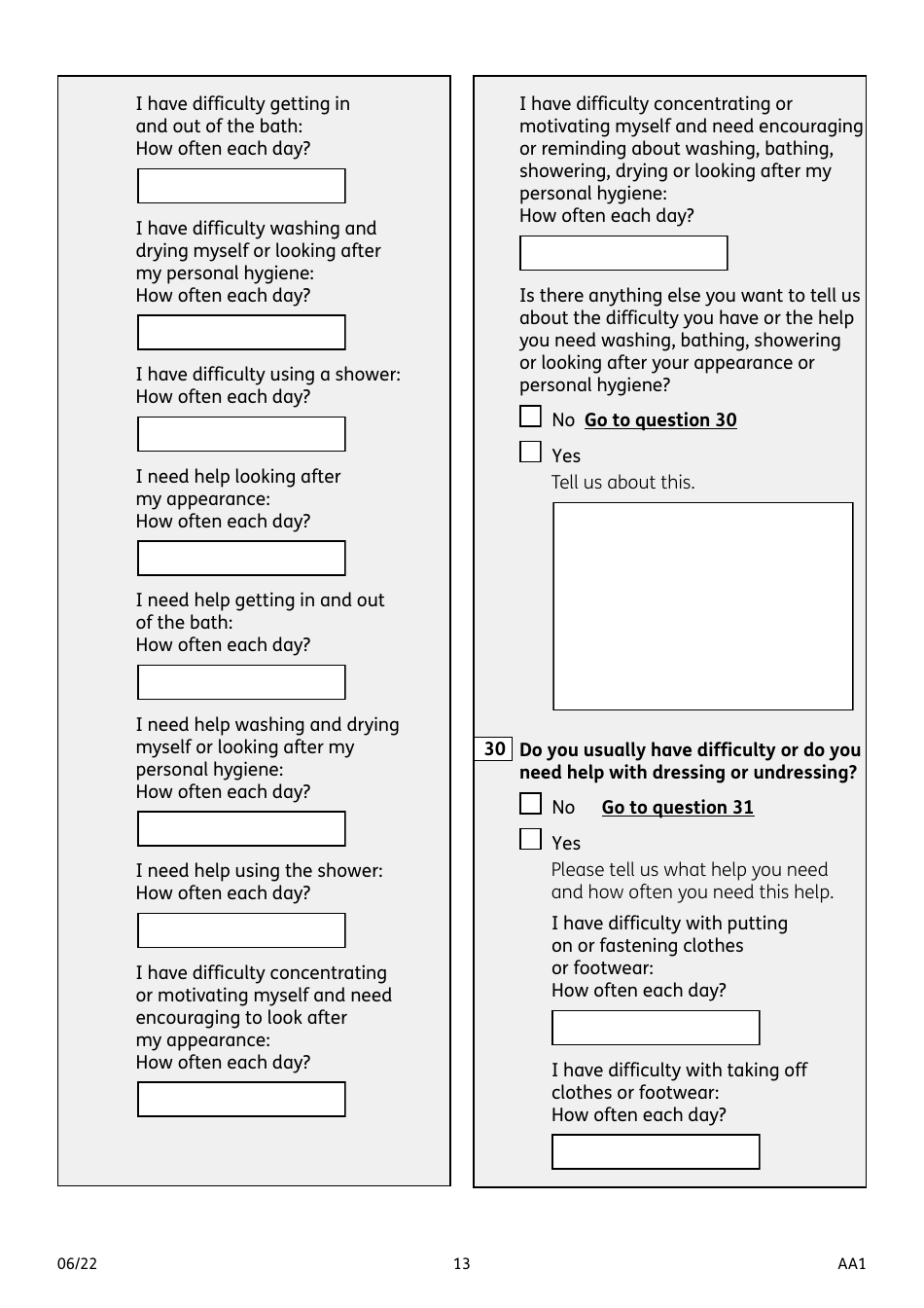 Form AA1 Attendance Allowance for People of State Pension Age or Over - United Kingdom, Page 13