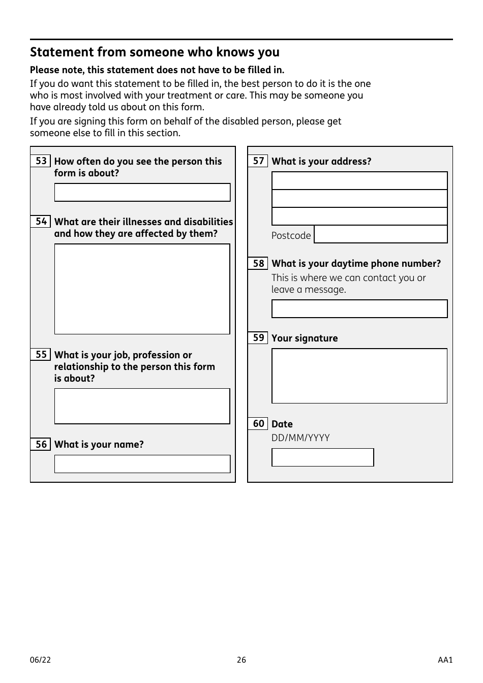 Form AA1 Attendance Allowance for People of State Pension Age or Over - United Kingdom, Page 26