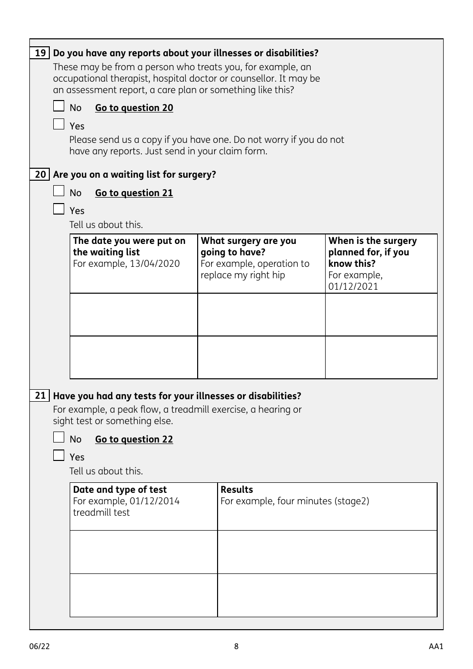Form AA1 Attendance Allowance for People of State Pension Age or Over - United Kingdom, Page 8