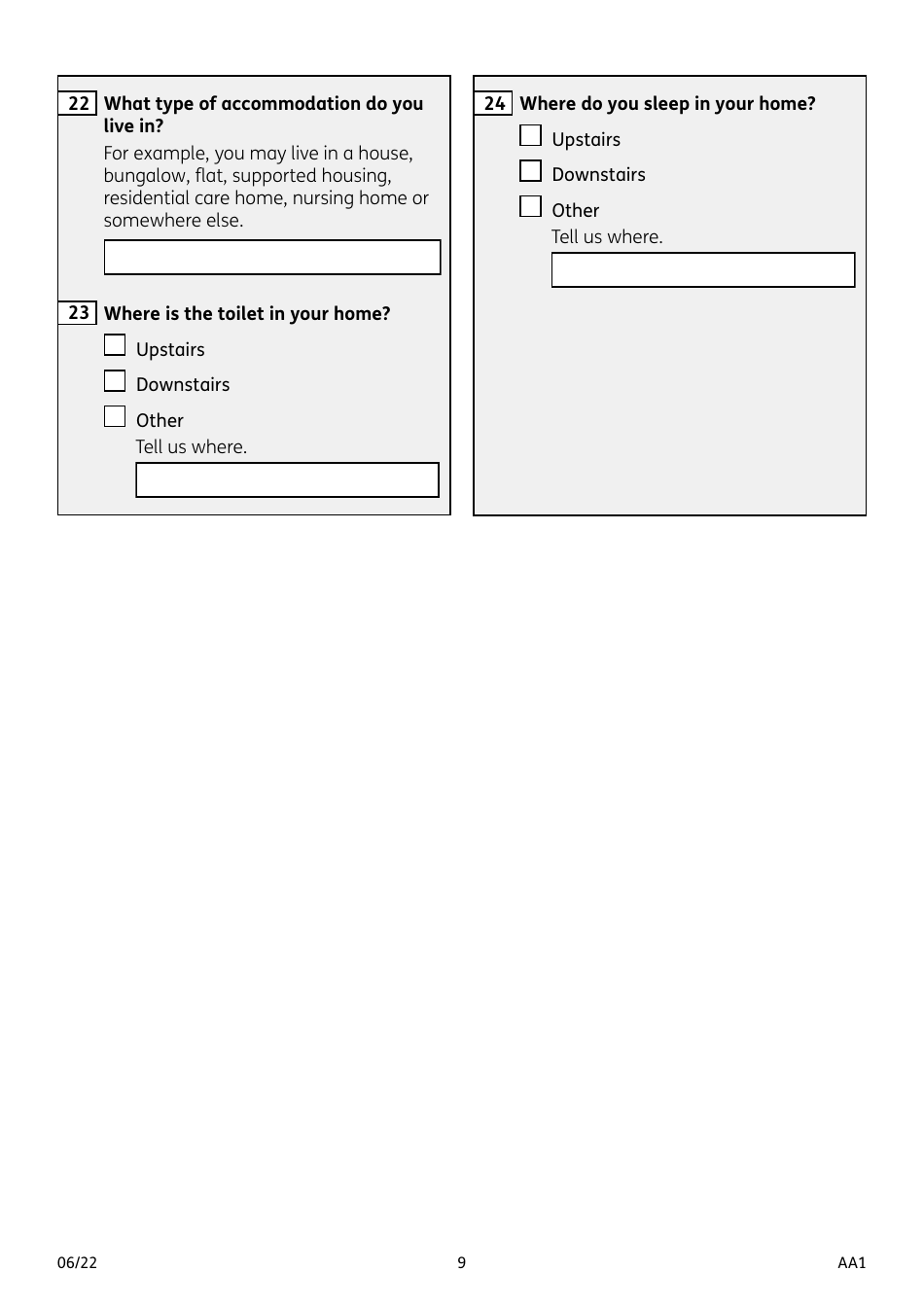 Form AA1 Attendance Allowance for People of State Pension Age or Over - United Kingdom, Page 9